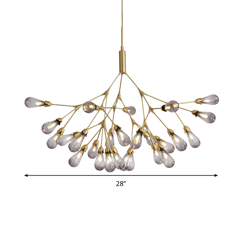 Contemporary Teardrop Chandelier Lamp Smoke Gray Glass 27 Heads Living Room Ceiling Pendant Light Clearhalo 'Ceiling Lights' 'Chandeliers' 'Glass shade' 'Glass' 'Modern Chandeliers' 'Modern' Lighting' 303775