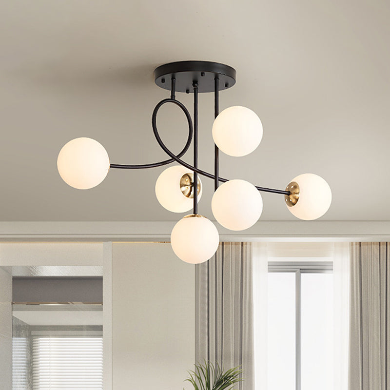 Metal Armed Ceiling Chandelier Modernist 6 Bulbs Black/Gold Hanging Light Fixture with Smoke Grey/Cognac/Milk White Glass Shade Clearhalo 'Ceiling Lights' 'Chandeliers' 'Glass shade' 'Glass' 'Modern Chandeliers' 'Modern' Lighting' 303777