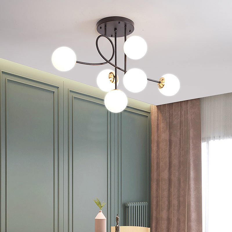 Metal Armed Ceiling Chandelier Modernist 6 Bulbs Black/Gold Hanging Light Fixture with Smoke Grey/Cognac/Milk White Glass Shade Clearhalo 'Ceiling Lights' 'Chandeliers' 'Glass shade' 'Glass' 'Modern Chandeliers' 'Modern' Lighting' 303779