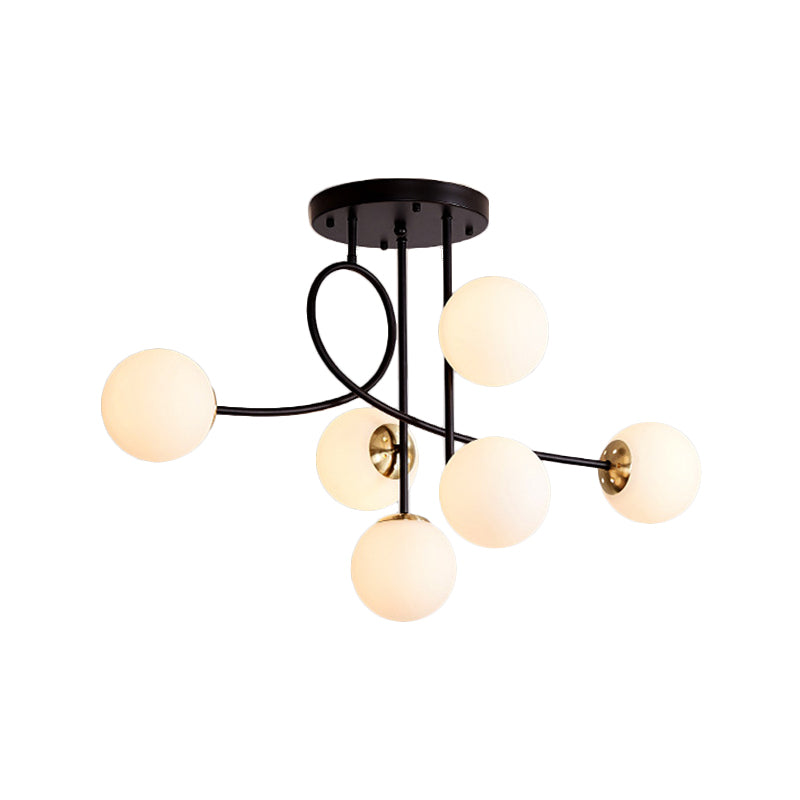 Metal Armed Ceiling Chandelier Modernist 6 Bulbs Black/Gold Hanging Light Fixture with Smoke Grey/Cognac/Milk White Glass Shade Clearhalo 'Ceiling Lights' 'Chandeliers' 'Glass shade' 'Glass' 'Modern Chandeliers' 'Modern' Lighting' 303780