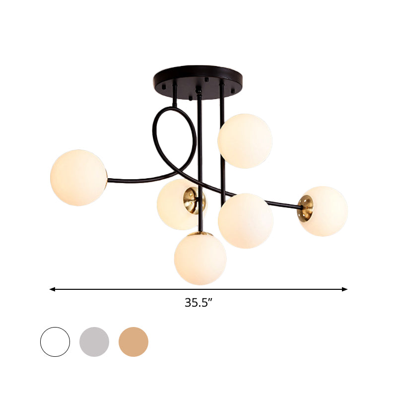 Metal Armed Ceiling Chandelier Modernist 6 Bulbs Black/Gold Hanging Light Fixture with Smoke Grey/Cognac/Milk White Glass Shade Clearhalo 'Ceiling Lights' 'Chandeliers' 'Glass shade' 'Glass' 'Modern Chandeliers' 'Modern' Lighting' 303781