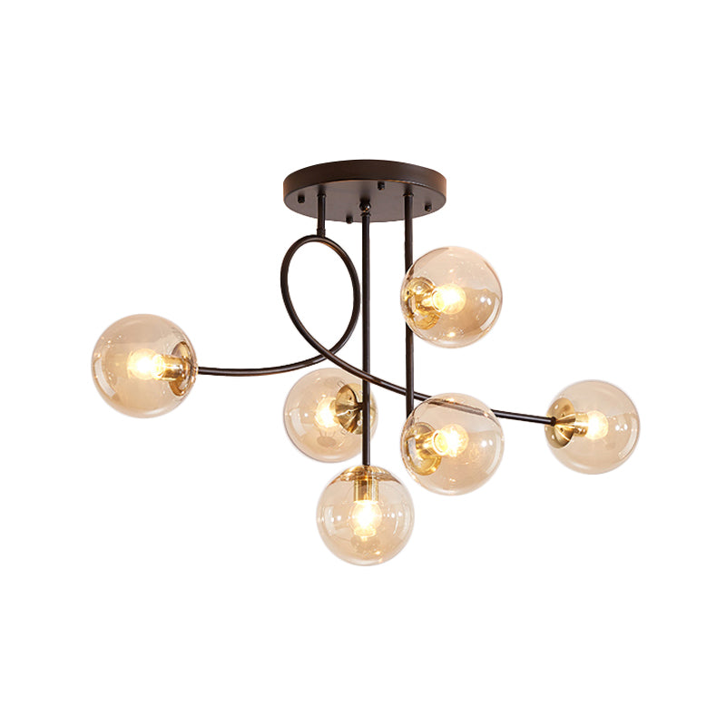 Metal Armed Ceiling Chandelier Modernist 6 Bulbs Black/Gold Hanging Light Fixture with Smoke Grey/Cognac/Milk White Glass Shade Clearhalo 'Ceiling Lights' 'Chandeliers' 'Glass shade' 'Glass' 'Modern Chandeliers' 'Modern' Lighting' 303786