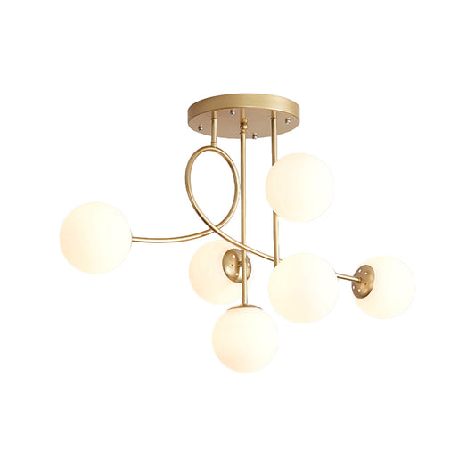 Metal Armed Ceiling Chandelier Modernist 6 Bulbs Black/Gold Hanging Light Fixture with Smoke Grey/Cognac/Milk White Glass Shade Clearhalo 'Ceiling Lights' 'Chandeliers' 'Glass shade' 'Glass' 'Modern Chandeliers' 'Modern' Lighting' 303789