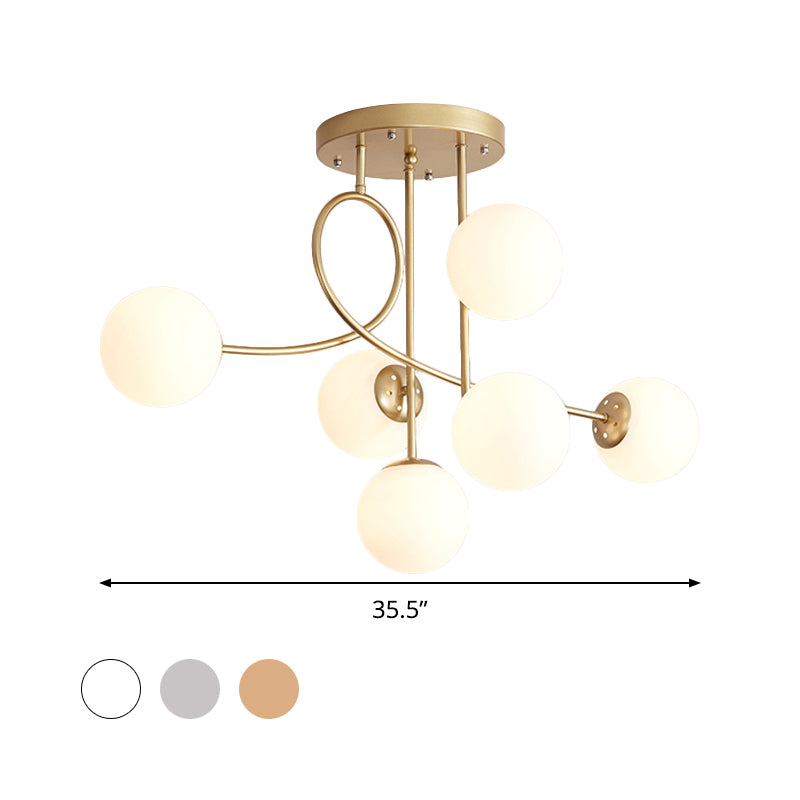 Metal Armed Ceiling Chandelier Modernist 6 Bulbs Black/Gold Hanging Light Fixture with Smoke Grey/Cognac/Milk White Glass Shade Clearhalo 'Ceiling Lights' 'Chandeliers' 'Glass shade' 'Glass' 'Modern Chandeliers' 'Modern' Lighting' 303790