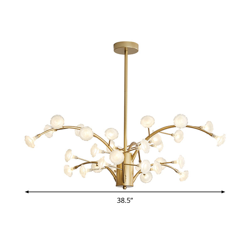 33 Bulbs Flower Chandelier Light Modernism Frosted Glass Suspended Lighting Fixture in Gold Clearhalo 'Ceiling Lights' 'Chandeliers' 'Glass shade' 'Glass' 'Modern Chandeliers' 'Modern' Lighting' 303808