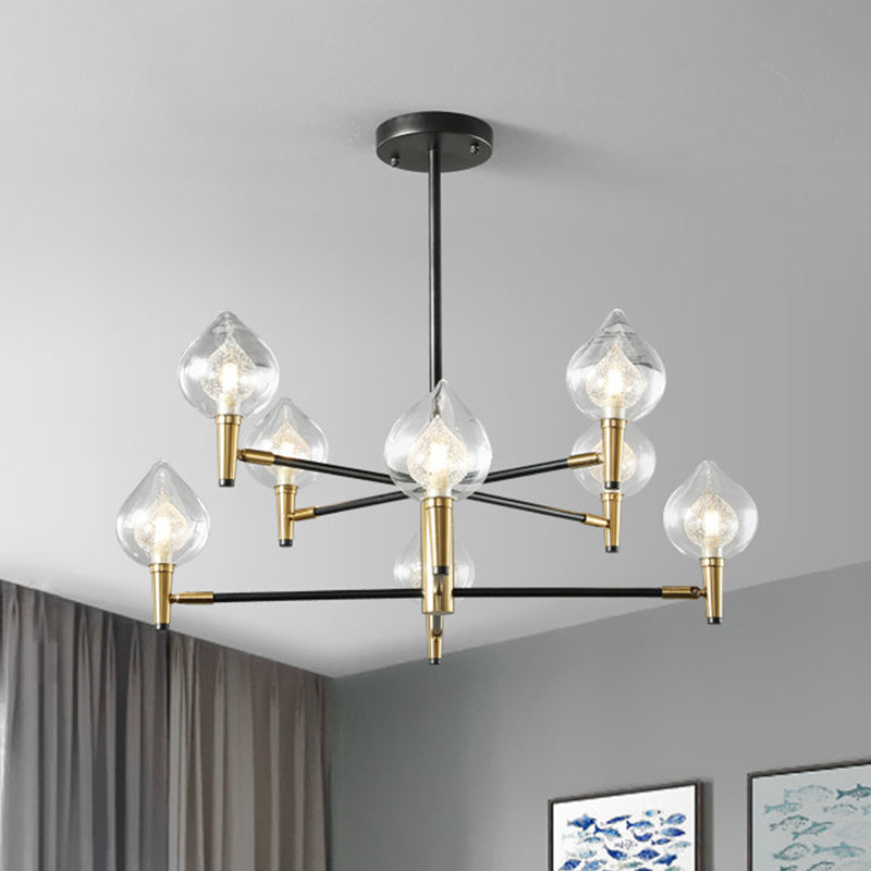 Teardrop Chandelier Lighting Modernist Clear Glass 6/8 Heads Black and Gold Hanging Ceiling Light 8 Black-Gold Clearhalo 'Ceiling Lights' 'Chandeliers' 'Glass shade' 'Glass' 'Modern Chandeliers' 'Modern' Lighting' 303834