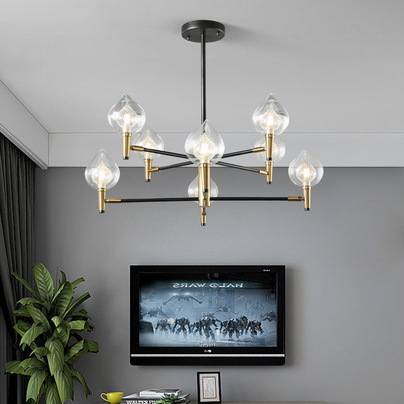 Teardrop Chandelier Lighting Modernist Clear Glass 6/8 Heads Black and Gold Hanging Ceiling Light Clearhalo 'Ceiling Lights' 'Chandeliers' 'Glass shade' 'Glass' 'Modern Chandeliers' 'Modern' Lighting' 303835