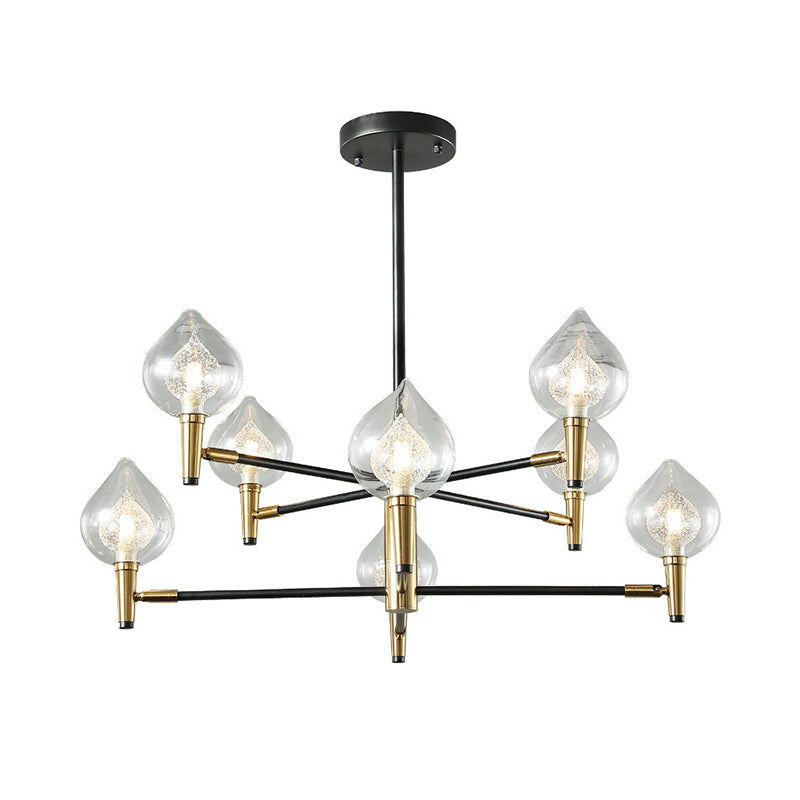 Teardrop Chandelier Lighting Modernist Clear Glass 6/8 Heads Black and Gold Hanging Ceiling Light Clearhalo 'Ceiling Lights' 'Chandeliers' 'Glass shade' 'Glass' 'Modern Chandeliers' 'Modern' Lighting' 303836