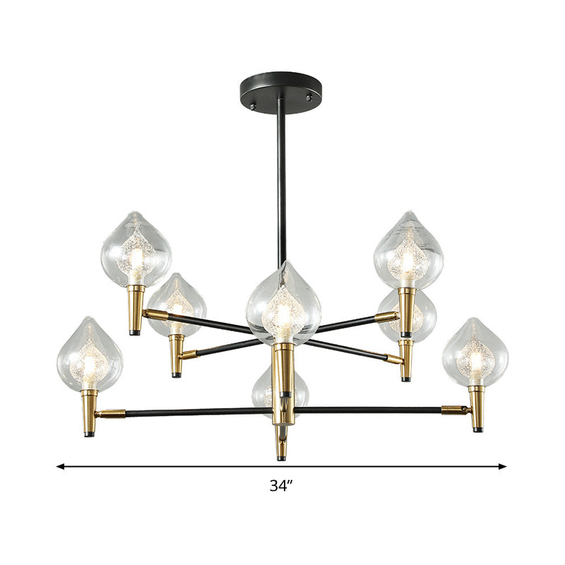 Teardrop Chandelier Lighting Modernist Clear Glass 6/8 Heads Black and Gold Hanging Ceiling Light Clearhalo 'Ceiling Lights' 'Chandeliers' 'Glass shade' 'Glass' 'Modern Chandeliers' 'Modern' Lighting' 303837