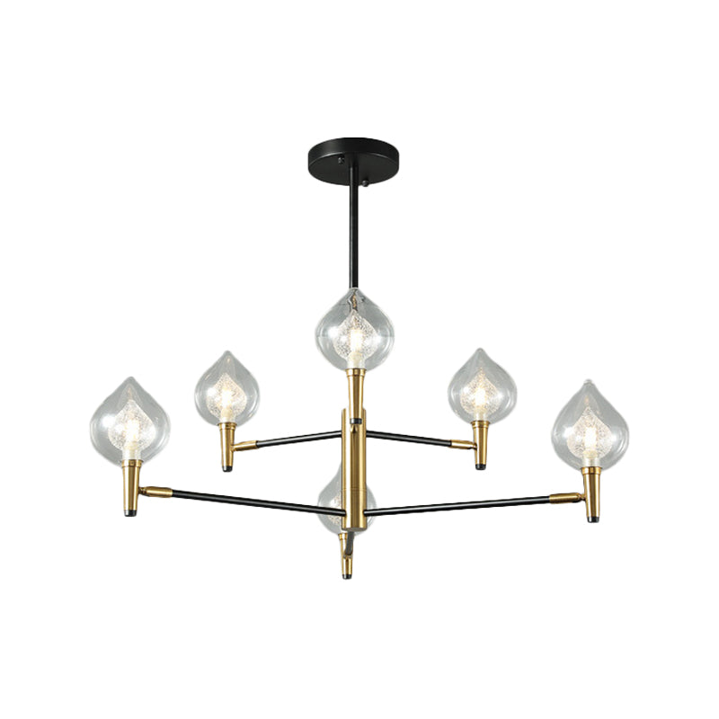 Teardrop Chandelier Lighting Modernist Clear Glass 6/8 Heads Black and Gold Hanging Ceiling Light Clearhalo 'Ceiling Lights' 'Chandeliers' 'Glass shade' 'Glass' 'Modern Chandeliers' 'Modern' Lighting' 303840