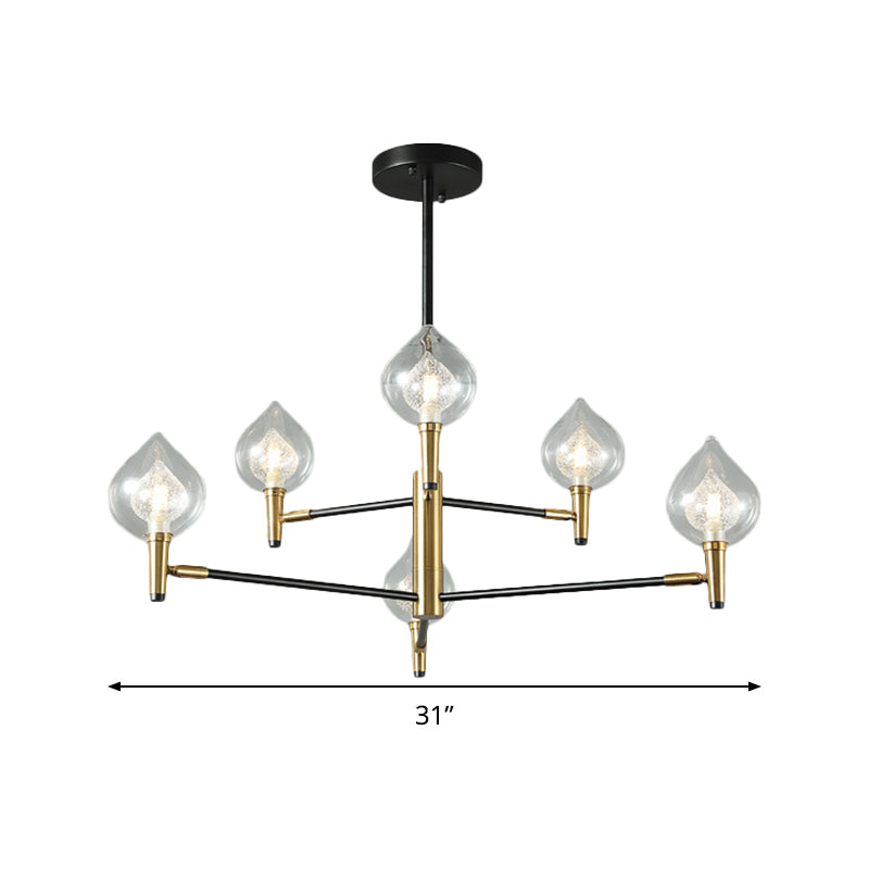 Teardrop Chandelier Lighting Modernist Clear Glass 6/8 Heads Black and Gold Hanging Ceiling Light Clearhalo 'Ceiling Lights' 'Chandeliers' 'Glass shade' 'Glass' 'Modern Chandeliers' 'Modern' Lighting' 303841