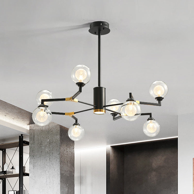 Contemporary Sphere Chandelier Lamp Clear Glass 8/10 Heads Pendant Lighting Fixture in Black Clearhalo 'Ceiling Lights' 'Chandeliers' 'Glass shade' 'Glass' 'Modern Chandeliers' 'Modern' Lighting' 303850