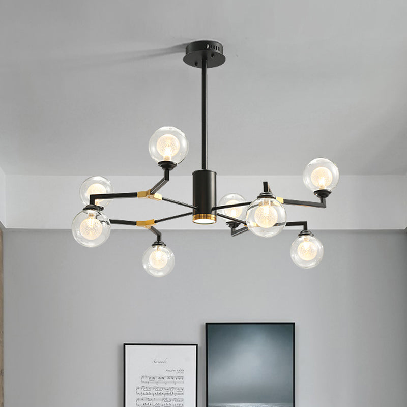 Contemporary Sphere Chandelier Lamp Clear Glass 8/10 Heads Pendant Lighting Fixture in Black 8 Black Clearhalo 'Ceiling Lights' 'Chandeliers' 'Glass shade' 'Glass' 'Modern Chandeliers' 'Modern' Lighting' 303851