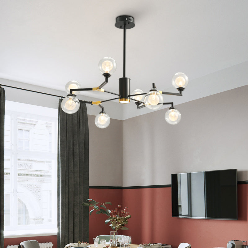 Contemporary Sphere Chandelier Lamp Clear Glass 8/10 Heads Pendant Lighting Fixture in Black Clearhalo 'Ceiling Lights' 'Chandeliers' 'Glass shade' 'Glass' 'Modern Chandeliers' 'Modern' Lighting' 303852