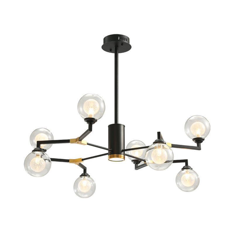 Contemporary Sphere Chandelier Lamp Clear Glass 8/10 Heads Pendant Lighting Fixture in Black Clearhalo 'Ceiling Lights' 'Chandeliers' 'Glass shade' 'Glass' 'Modern Chandeliers' 'Modern' Lighting' 303853