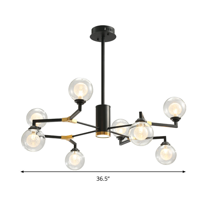 Contemporary Sphere Chandelier Lamp Clear Glass 8/10 Heads Pendant Lighting Fixture in Black Clearhalo 'Ceiling Lights' 'Chandeliers' 'Glass shade' 'Glass' 'Modern Chandeliers' 'Modern' Lighting' 303854