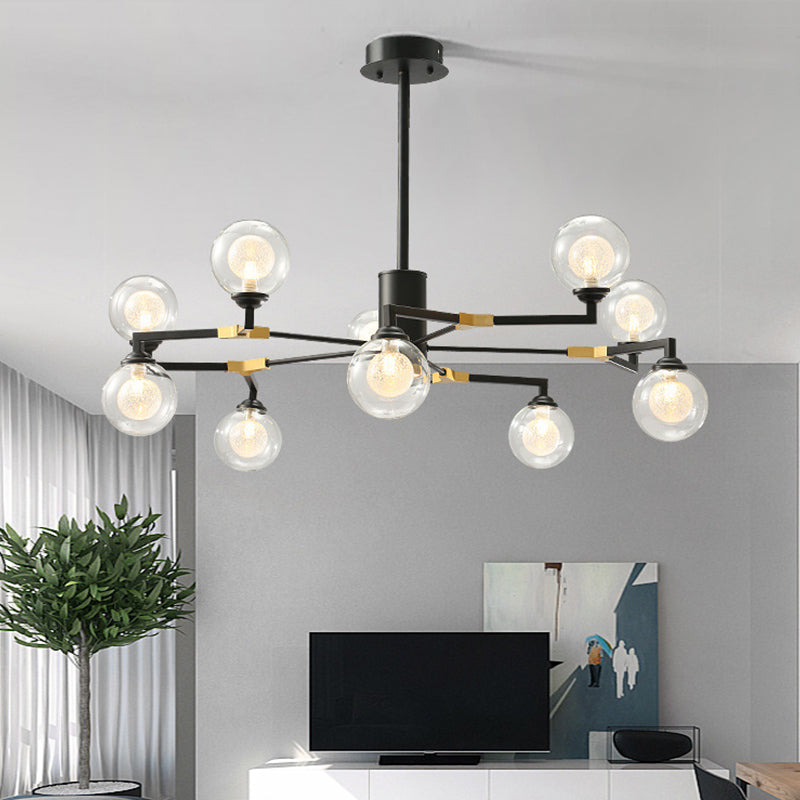 Contemporary Sphere Chandelier Lamp Clear Glass 8/10 Heads Pendant Lighting Fixture in Black 10 Black Clearhalo 'Ceiling Lights' 'Chandeliers' 'Glass shade' 'Glass' 'Modern Chandeliers' 'Modern' Lighting' 303855