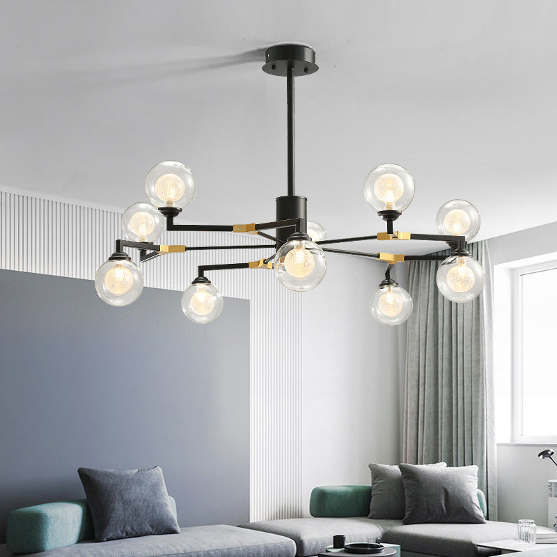 Contemporary Sphere Chandelier Lamp Clear Glass 8/10 Heads Pendant Lighting Fixture in Black Clearhalo 'Ceiling Lights' 'Chandeliers' 'Glass shade' 'Glass' 'Modern Chandeliers' 'Modern' Lighting' 303856