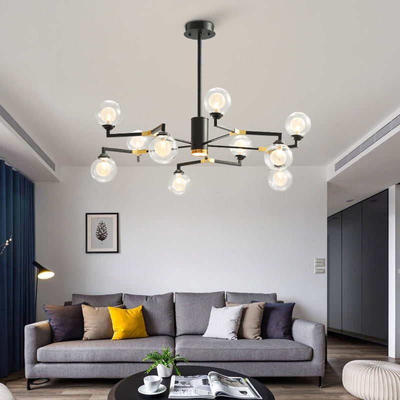 Contemporary Sphere Chandelier Lamp Clear Glass 8/10 Heads Pendant Lighting Fixture in Black Clearhalo 'Ceiling Lights' 'Chandeliers' 'Glass shade' 'Glass' 'Modern Chandeliers' 'Modern' Lighting' 303857