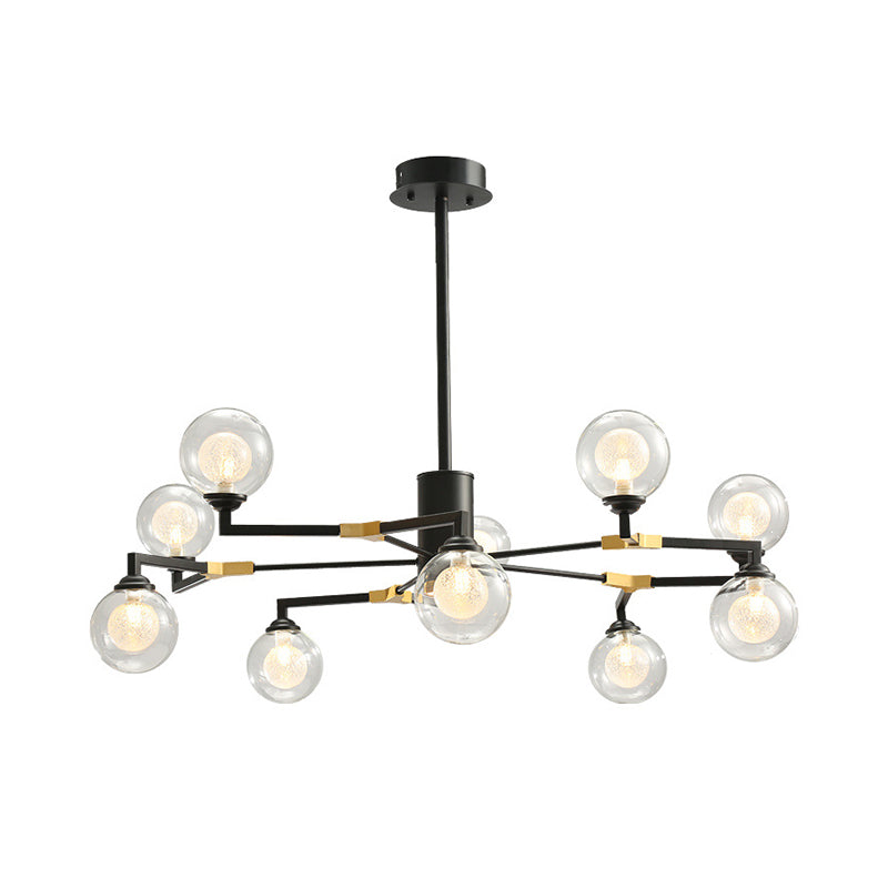 Contemporary Sphere Chandelier Lamp Clear Glass 8/10 Heads Pendant Lighting Fixture in Black Clearhalo 'Ceiling Lights' 'Chandeliers' 'Glass shade' 'Glass' 'Modern Chandeliers' 'Modern' Lighting' 303858