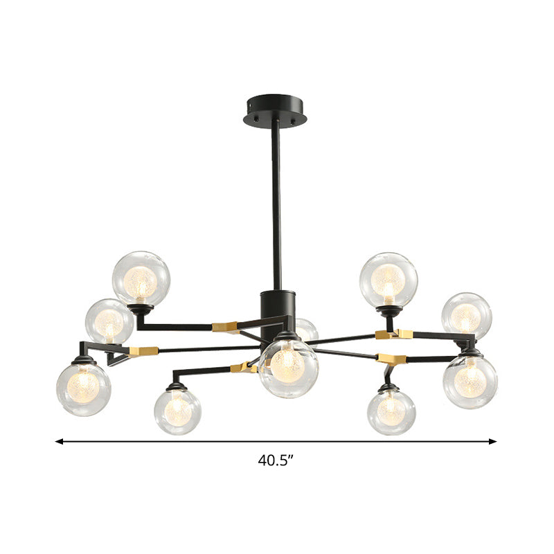 Contemporary Sphere Chandelier Lamp Clear Glass 8/10 Heads Pendant Lighting Fixture in Black Clearhalo 'Ceiling Lights' 'Chandeliers' 'Glass shade' 'Glass' 'Modern Chandeliers' 'Modern' Lighting' 303859