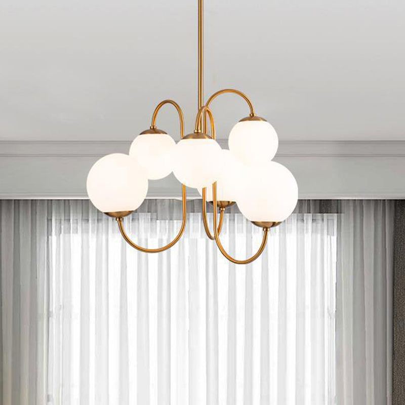 Modern 6 Heads Hanging Chandelier Gold Round Ceiling Pendant Light with ...