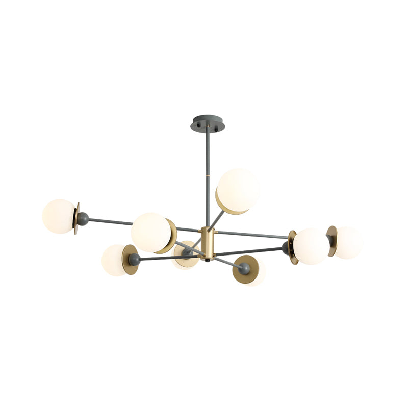 8 Bulbs Living Room Pendant Chandelier Modernism Grey Hanging Light Kit with Ball Opal Frosted Glass Shade Clearhalo 'Ceiling Lights' 'Chandeliers' 'Glass shade' 'Glass' 'Modern Chandeliers' 'Modern' Lighting' 303871