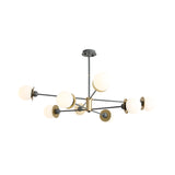 8 Bulbs Living Room Pendant Chandelier Modernism Grey Hanging Light Kit with Ball Opal Frosted Glass Shade Clearhalo 'Ceiling Lights' 'Chandeliers' 'Glass shade' 'Glass' 'Modern Chandeliers' 'Modern' Lighting' 303871