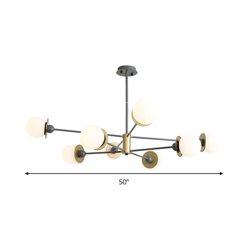 8 Bulbs Living Room Pendant Chandelier Modernism Grey Hanging Light Kit with Ball Opal Frosted Glass Shade Clearhalo 'Ceiling Lights' 'Chandeliers' 'Glass shade' 'Glass' 'Modern Chandeliers' 'Modern' Lighting' 303872