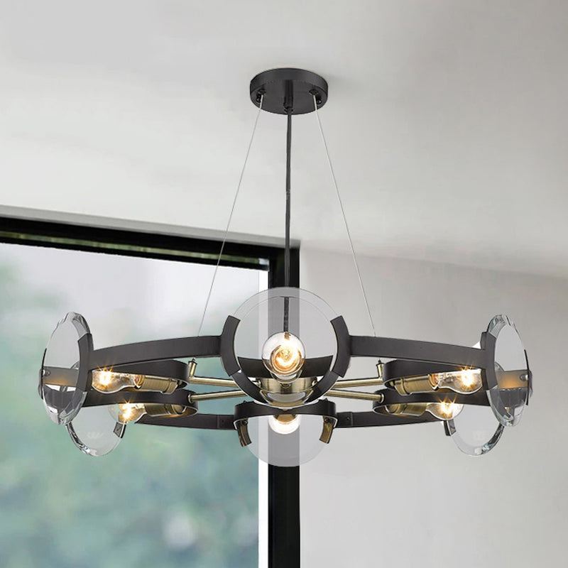 Circular Hanging Chandelier Contemporary Metal 6 Heads Black Suspended Lighting Fixture Clearhalo 'Ceiling Lights' 'Chandeliers' 'Modern Chandeliers' 'Modern' Lighting' 303874