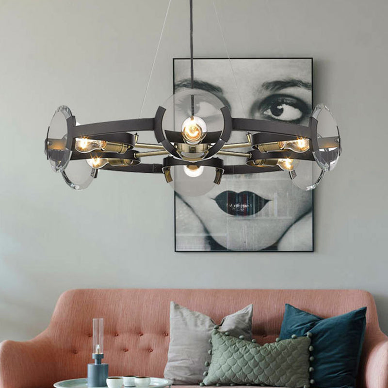 Circular Hanging Chandelier Contemporary Metal 6 Heads Black Suspended Lighting Fixture Clearhalo 'Ceiling Lights' 'Chandeliers' 'Modern Chandeliers' 'Modern' Lighting' 303875