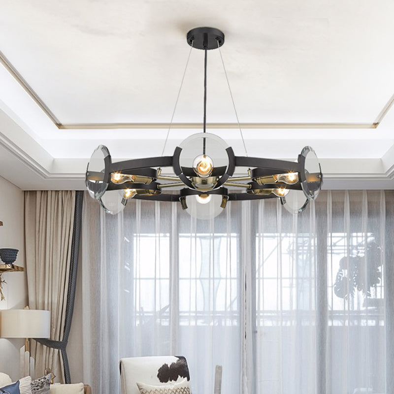 Circular Hanging Chandelier Contemporary Metal 6 Heads Black Suspended Lighting Fixture Black Clearhalo 'Ceiling Lights' 'Chandeliers' 'Modern Chandeliers' 'Modern' Lighting' 303876