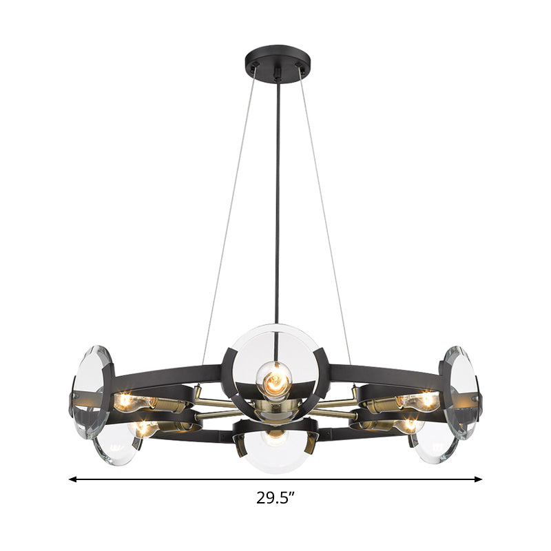 Circular Hanging Chandelier Contemporary Metal 6 Heads Black Suspended Lighting Fixture Clearhalo 'Ceiling Lights' 'Chandeliers' 'Modern Chandeliers' 'Modern' Lighting' 303878