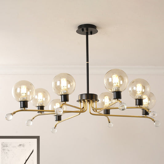 Round Hanging Chandelier Contemporary Cognac Glass 8 Bulbs Living Room Ceiling Suspension Lamp Cognac Clearhalo 'Ceiling Lights' 'Chandeliers' 'Glass shade' 'Glass' 'Modern Chandeliers' 'Modern' Lighting' 303893