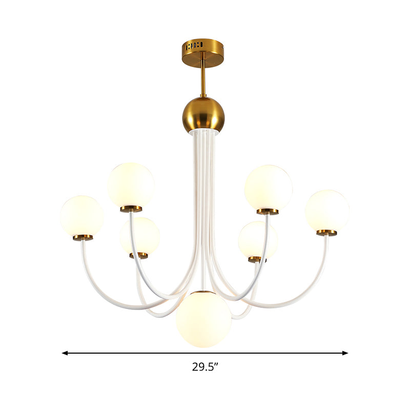 White Glass Spherical Ceiling Chandelier Contemporary 5/7 Bulbs Hanging Light Fixture in Gold Clearhalo 'Ceiling Lights' 'Chandeliers' 'Glass shade' 'Glass' 'Island Lights' 'Modern Chandeliers' 'Modern' Lighting' 303925