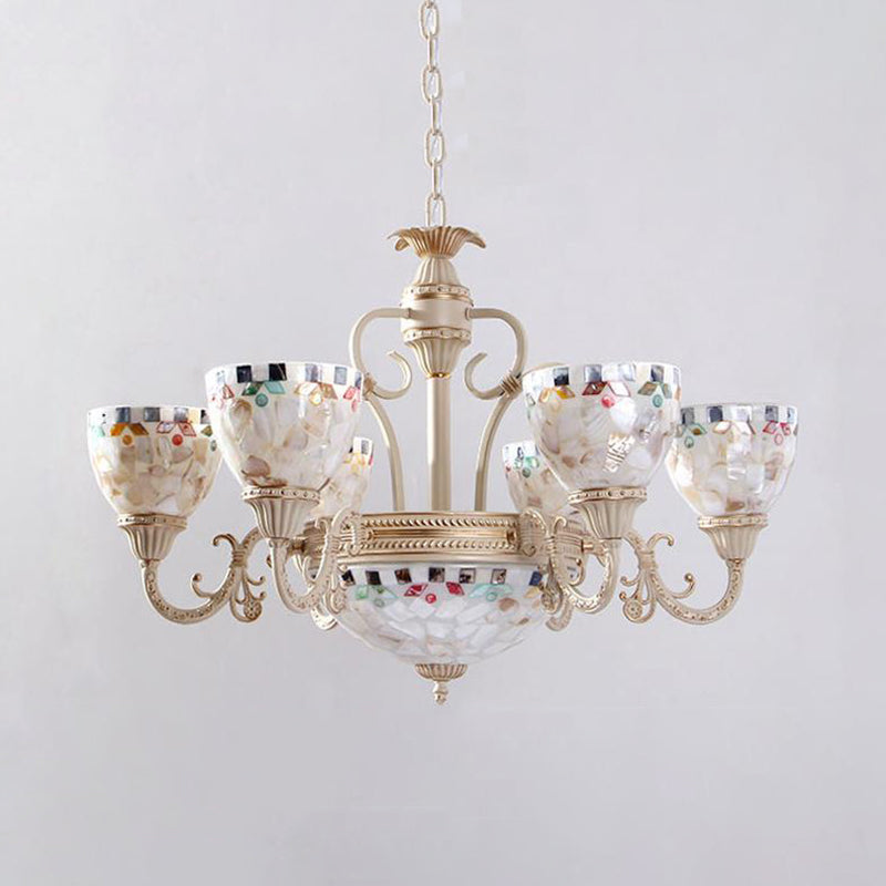 Shell Dome Chandelier Pendant Light Mediterranean 5/9/11 Lights White Ceiling Suspension Lamp Clearhalo 'Ceiling Lights' 'Chandeliers' 'Industrial' 'Middle Century Chandeliers' 'Tiffany Chandeliers' 'Tiffany close to ceiling' 'Tiffany' Lighting' 303931