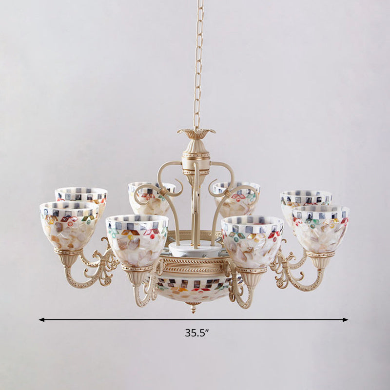 Shell Dome Chandelier Pendant Light Mediterranean 5/9/11 Lights White Ceiling Suspension Lamp Clearhalo 'Ceiling Lights' 'Chandeliers' 'Industrial' 'Middle Century Chandeliers' 'Tiffany Chandeliers' 'Tiffany close to ceiling' 'Tiffany' Lighting' 303935