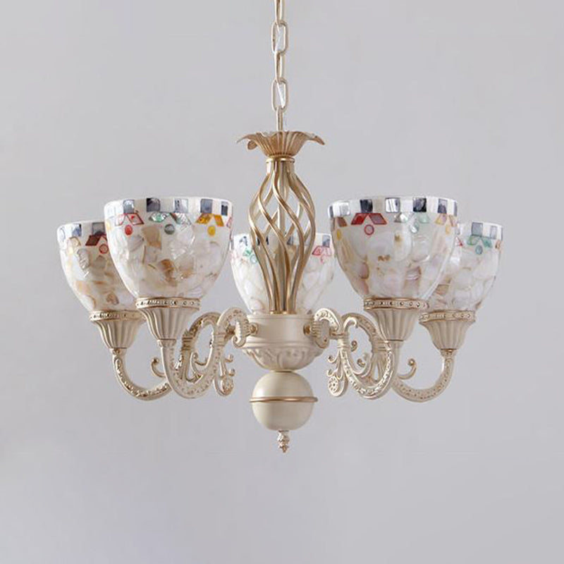 Shell Dome Chandelier Pendant Light Mediterranean 5/9/11 Lights White Ceiling Suspension Lamp Clearhalo 'Ceiling Lights' 'Chandeliers' 'Industrial' 'Middle Century Chandeliers' 'Tiffany Chandeliers' 'Tiffany close to ceiling' 'Tiffany' Lighting' 303937