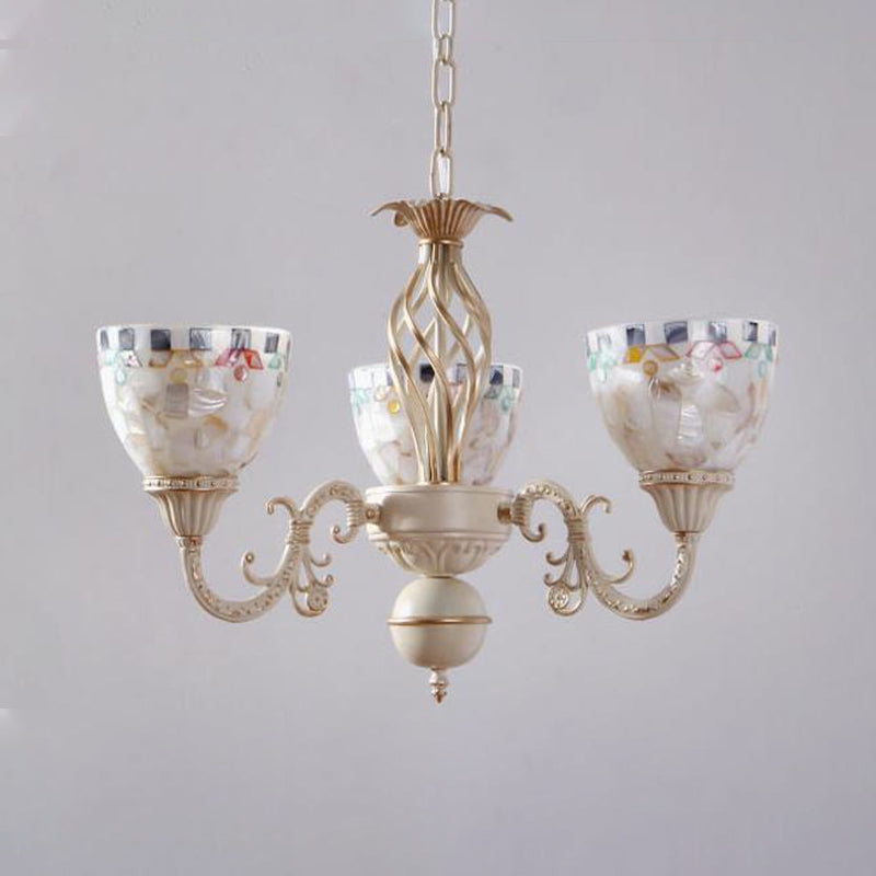 Shell Dome Chandelier Pendant Light Mediterranean 5/9/11 Lights White Ceiling Suspension Lamp Clearhalo 'Ceiling Lights' 'Chandeliers' 'Industrial' 'Middle Century Chandeliers' 'Tiffany Chandeliers' 'Tiffany close to ceiling' 'Tiffany' Lighting' 303940