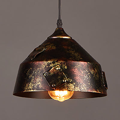 Rustic Stylish Tapered Hanging Lamp 8.5"/9" Wide 1 Light Wrought Iron Pendant Light with Patch Design in Rust Rust 9" Clearhalo 'Art Deco Pendants' 'Cast Iron' 'Ceiling Lights' 'Ceramic' 'Crystal' 'Industrial Pendants' 'Industrial' 'Metal' 'Middle Century Pendants' 'Pendant Lights' 'Pendants' 'Tiffany' Lighting' 30514