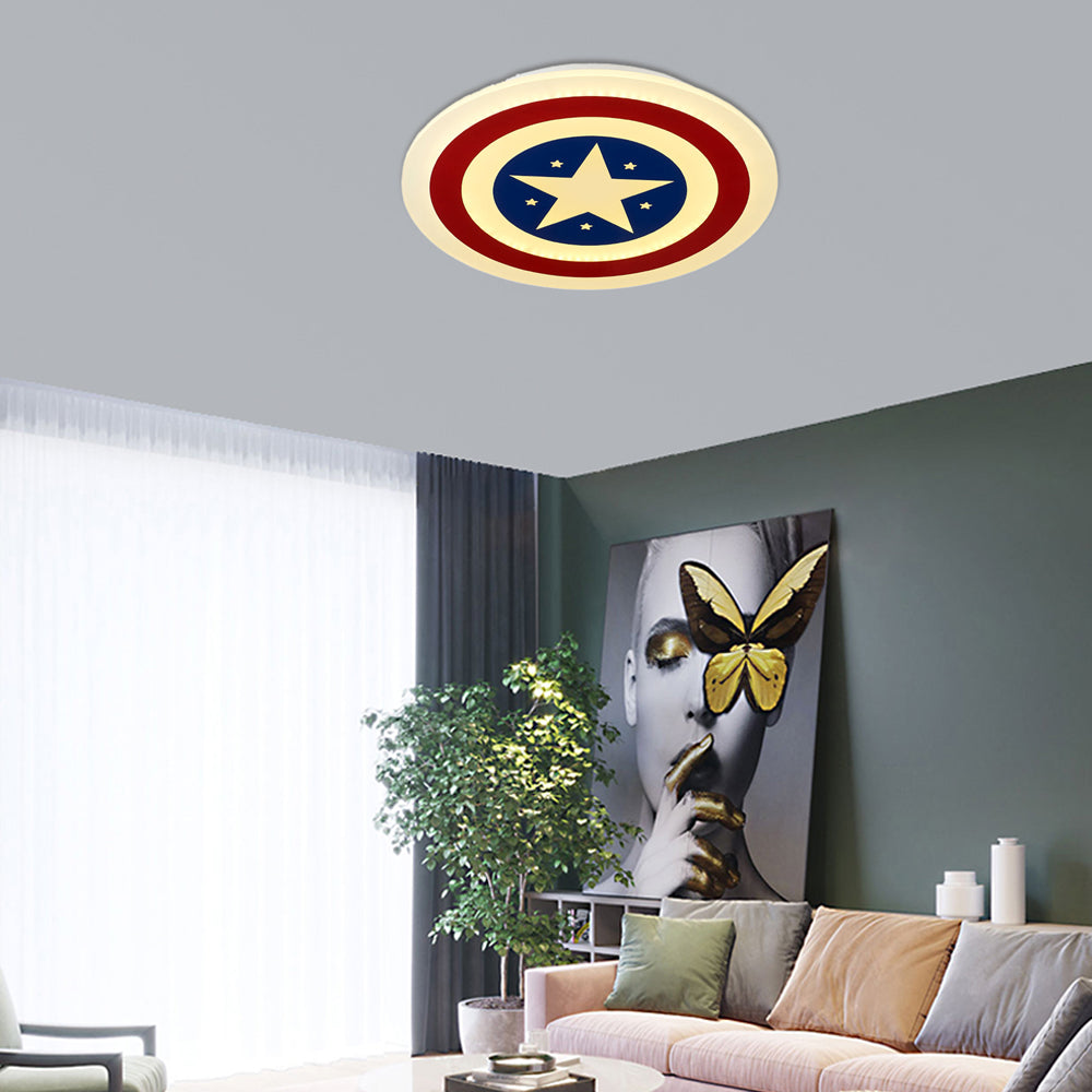 Kindergarten Circle Ceiling Mount Light with Star Acrylic American Style Blue and Red LED Ceiling Lamp Clearhalo 'Ceiling Lights' 'Close To Ceiling Lights' 'Close to ceiling' 'Flush mount' Lighting' 30534