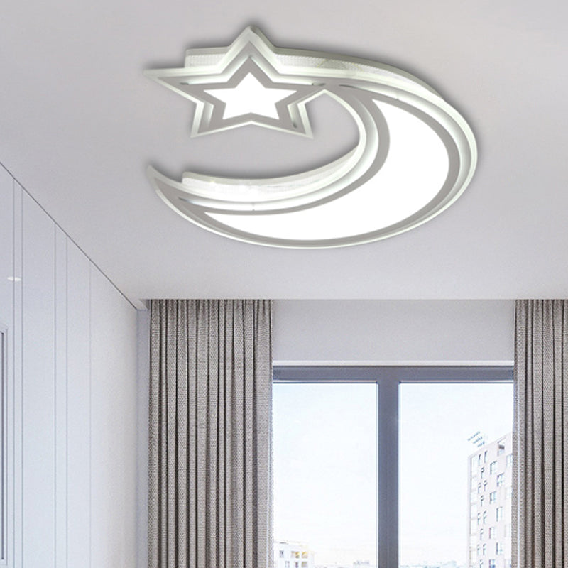 Crescent and Star Flush Ceiling Light Cartoon Acrylic LED Ceiling Lamp for Girls Boys Bedroom White Clearhalo 'Ceiling Lights' 'Close To Ceiling Lights' 'Close to ceiling' 'Flush mount' Lighting' 30542