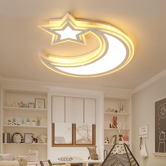 Crescent and Star Flush Ceiling Light Cartoon Acrylic LED Ceiling Lamp for Girls Boys Bedroom Clearhalo 'Ceiling Lights' 'Close To Ceiling Lights' 'Close to ceiling' 'Flush mount' Lighting' 30543