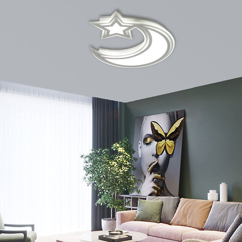 Crescent and Star Flush Ceiling Light Cartoon Acrylic LED Ceiling Lamp for Girls Boys Bedroom Clearhalo 'Ceiling Lights' 'Close To Ceiling Lights' 'Close to ceiling' 'Flush mount' Lighting' 30544