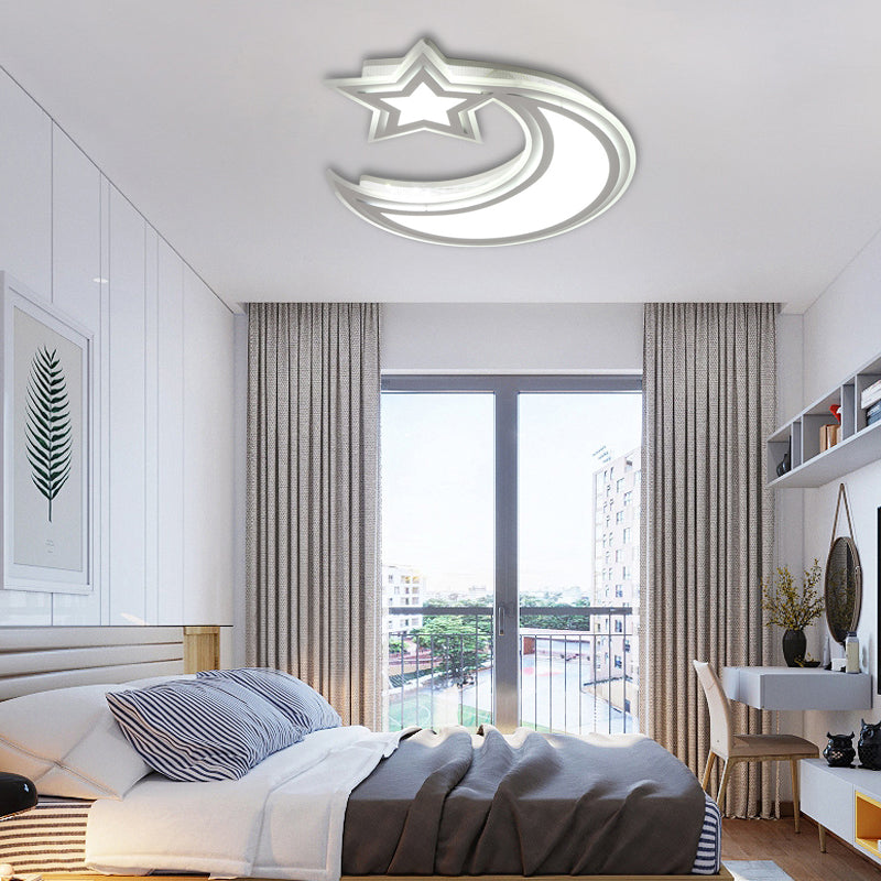 Crescent and Star Flush Ceiling Light Cartoon Acrylic LED Ceiling Lamp for Girls Boys Bedroom Clearhalo 'Ceiling Lights' 'Close To Ceiling Lights' 'Close to ceiling' 'Flush mount' Lighting' 30545