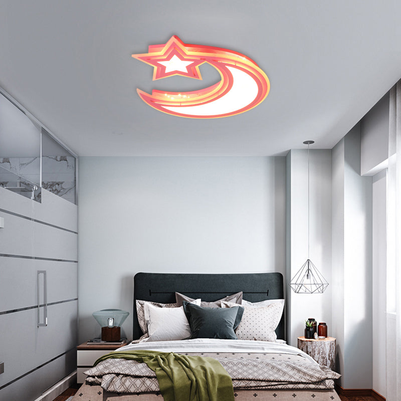 Crescent and Star Flush Ceiling Light Cartoon Acrylic LED Ceiling Lamp for Girls Boys Bedroom Clearhalo 'Ceiling Lights' 'Close To Ceiling Lights' 'Close to ceiling' 'Flush mount' Lighting' 30553