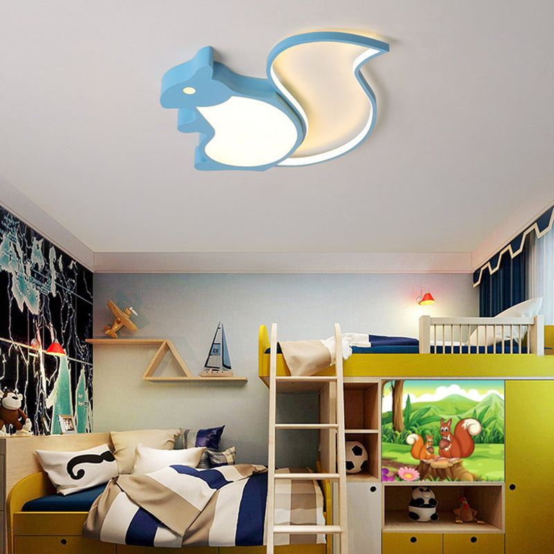 Animal Baby Squirrel Ceiling Lamp Acrylic Metal Blue LED Flush Ceiling Light for Child Bedroom Clearhalo 'Ceiling Lights' 'Close To Ceiling Lights' 'Close to ceiling' 'Flush mount' Lighting' 30589