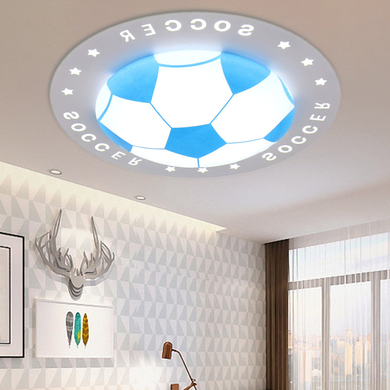 Kid Bedroom Flat Football Flush Mount Light Metal Acrylic Sport Style LED Ceiling Lamp Blue Clearhalo 'Ceiling Lights' 'Close To Ceiling Lights' 'Close to ceiling' 'Flush mount' Lighting' 30658