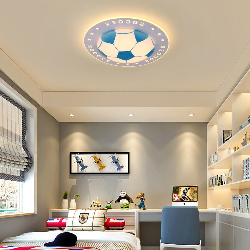 Kid Bedroom Flat Football Flush Mount Light Metal Acrylic Sport Style LED Ceiling Lamp Clearhalo 'Ceiling Lights' 'Close To Ceiling Lights' 'Close to ceiling' 'Flush mount' Lighting' 30663