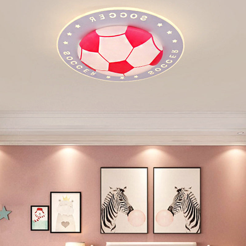 Kid Bedroom Flat Football Flush Mount Light Metal Acrylic Sport Style LED Ceiling Lamp Pink Clearhalo 'Ceiling Lights' 'Close To Ceiling Lights' 'Close to ceiling' 'Flush mount' Lighting' 30671